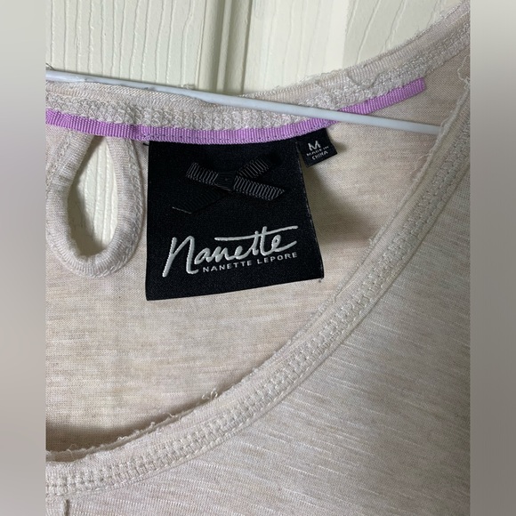 Nanette Lepore | Heather Oatmeal Henley Tank Floral Chiffon Hem - Medium - Picture 5 of 6